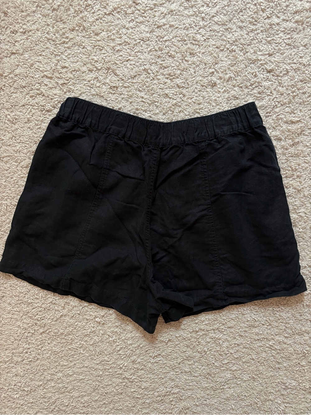 Madewell Black High-Rise Elastic-Waist Linen Shorts
